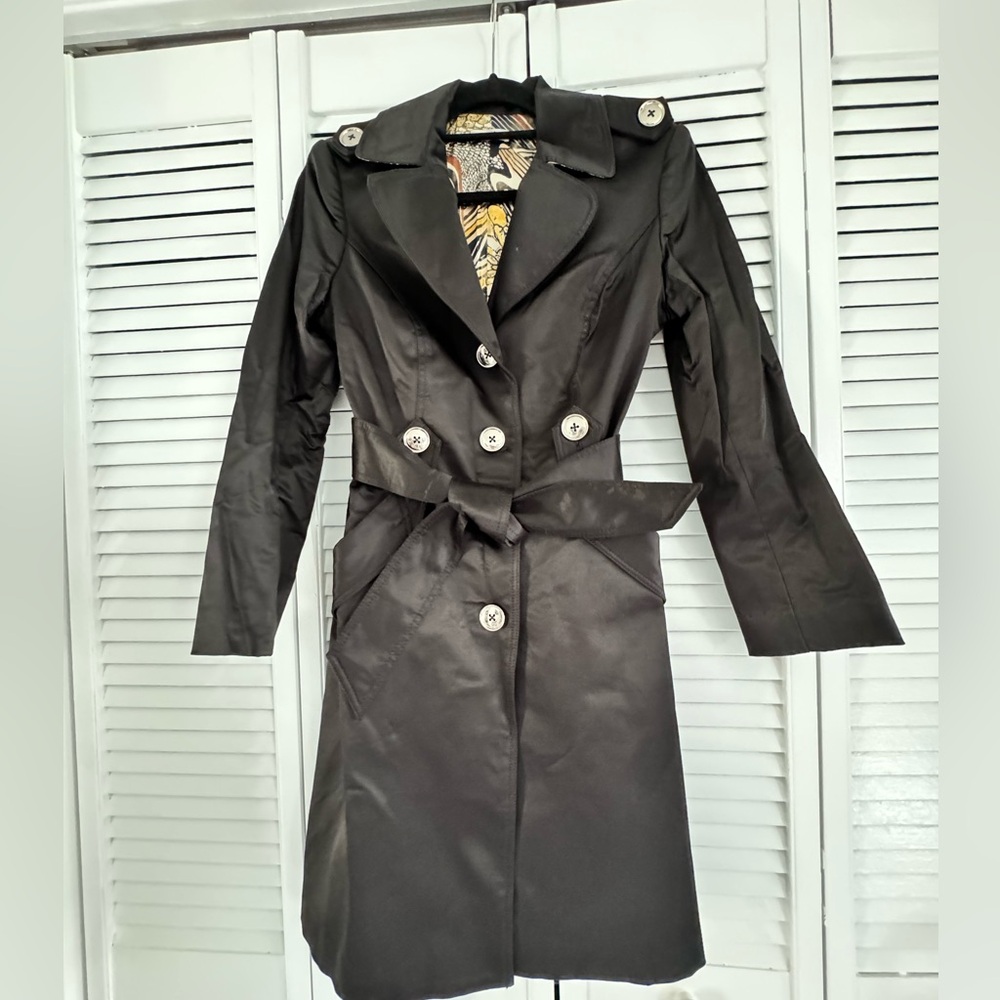 Black Trench Coat , Size M , Cache Brand Like New - image 1